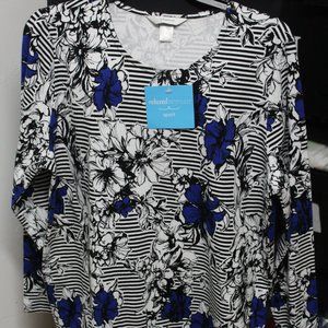 CJ Banks Relaxed Black White Stripe Blue Orchid tunic 14w NWT